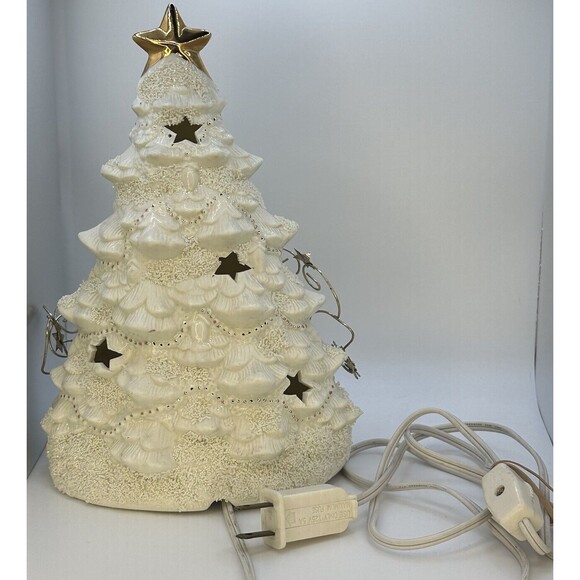 Lighted Ceramic Christmas Tree Vintage JCPenney - White Gold Accents Snowmen - Picture 4 of 4